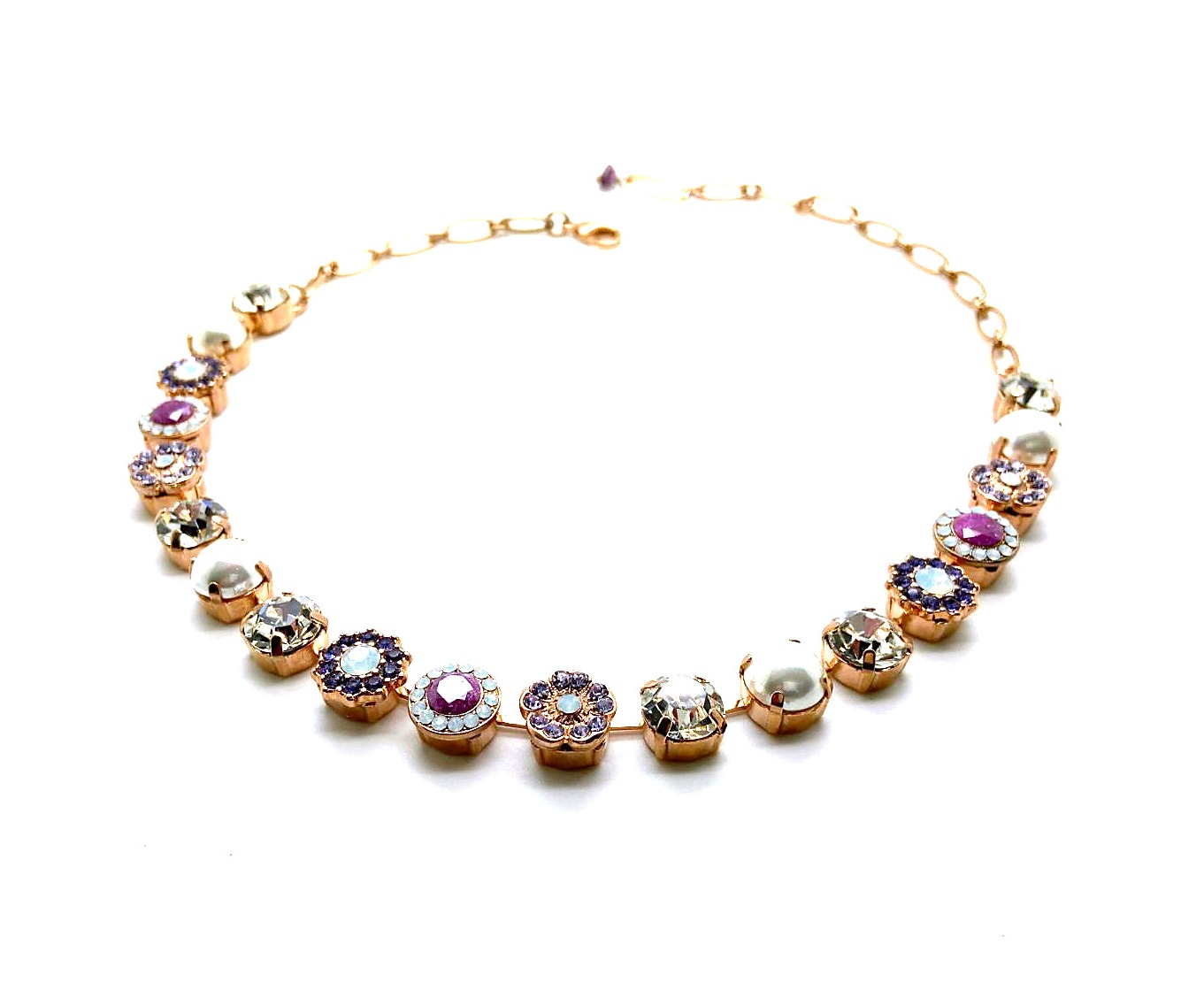 N-3084-1062-RG (2) Mariana Necklace Round & Floral Purple,Velvet,Shell,White & Clear Swarovski Crystals Purple Rain Cocktail Hour Coll. - Image 1