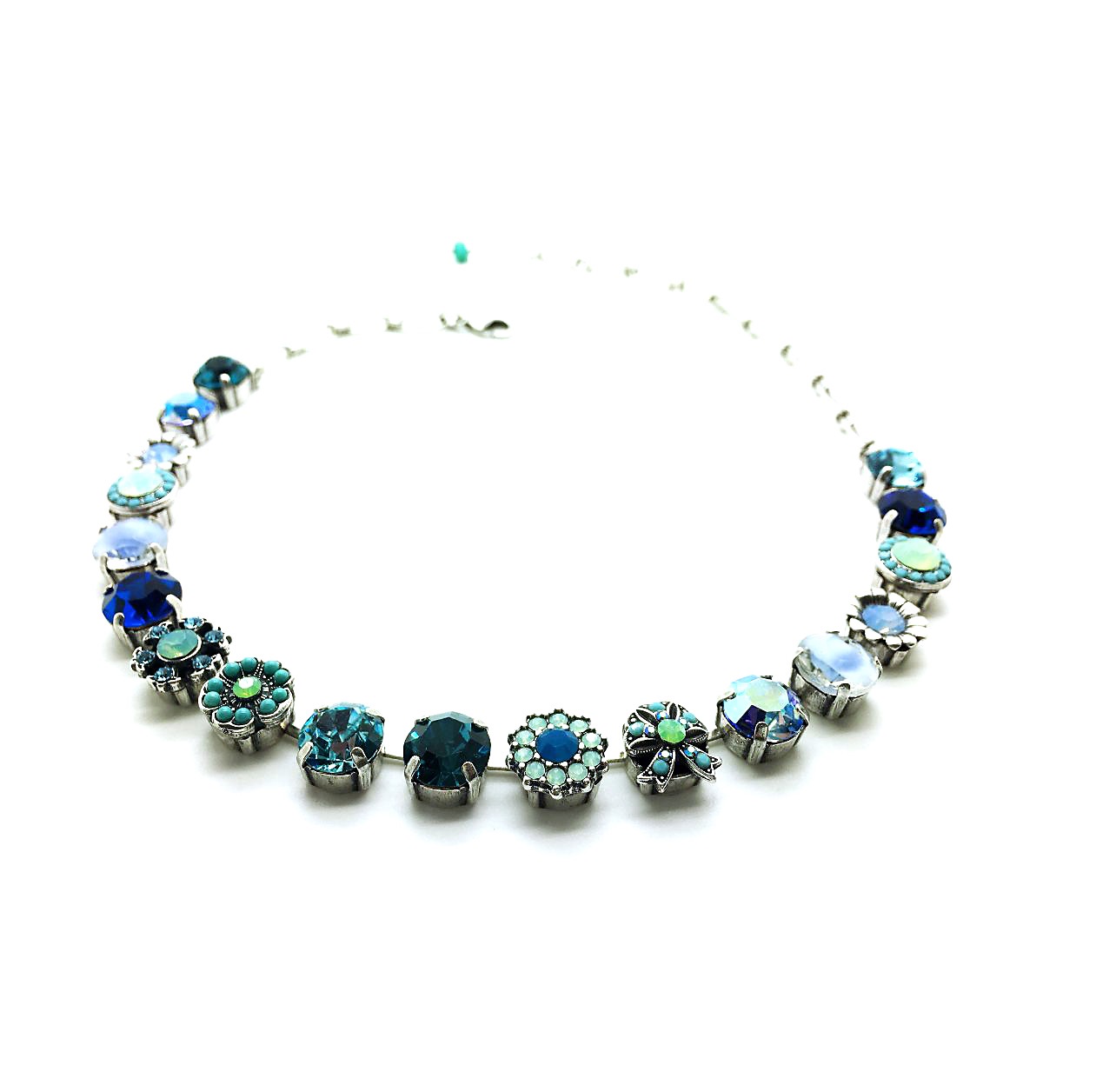 N-3088-1205-SP (3) Mariana Necklace Flower Shape Turquoise, Blue Quartz & Sapphire Austrian Crystals Blue Lagoon Paradise Coll. - Image 1