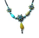Necklace By Mariana Woman Fashionable Flower Beaded Turquoise and Jonquil Yellow Swarovski Crystals