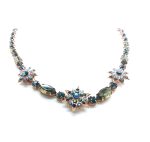 Mariana Necklace Exquisite Flower & Star Shape Beaded Blue Quartz & Khaki Crystal Swarovski Bliss Nirvana Coll. - Image 2