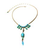 Necklace By Mariana Woman Marquise Shape Turquoise Mineral and Light Blue Swarovski Crystals