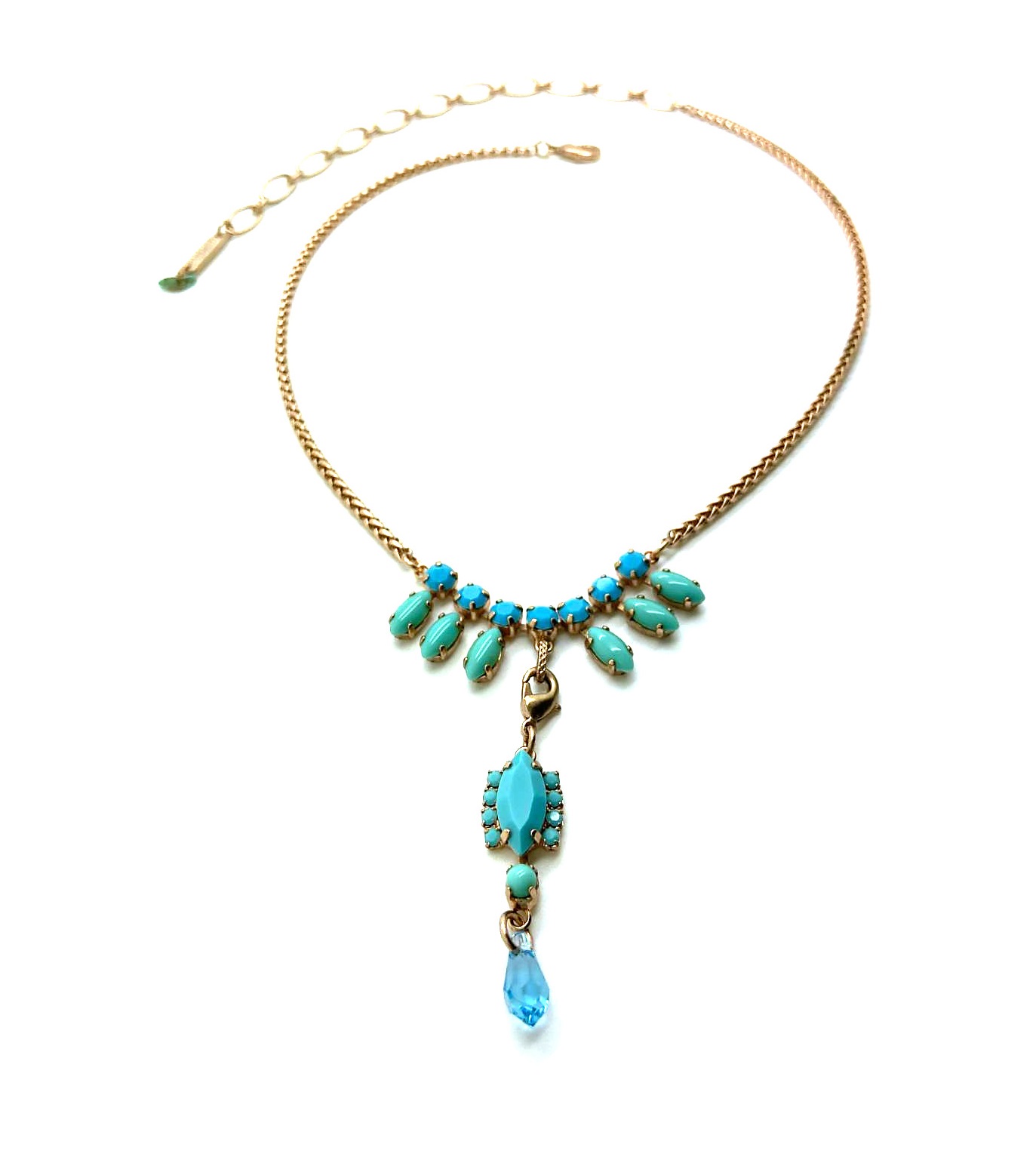 N-3516-1-267-RG (3) Necklace By Mariana Woman Marquise Shape Turquoise Mineral and Light Blue Swarovski Crystals - Image 1