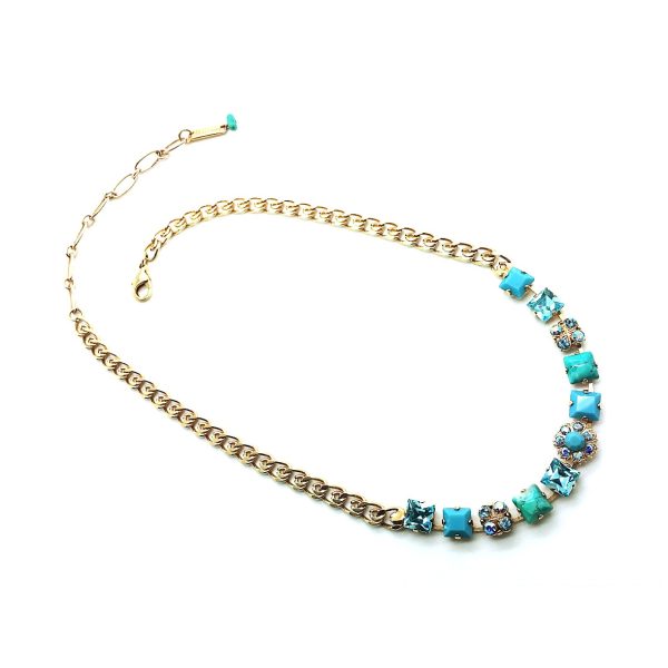 Mariana Necklace Gorgeous Floral Square Chain Aquamarine, AB & Turquoise Crystal Swarovski Bliss Nirvana Coll.