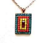 Mariana Necklace Pendant Colorful Rectangular Beaded Opal, Sun, Blue Zircon & Fuchsia Crystal Swarovski Masai Africa Coll.