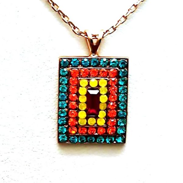 Mariana Necklace Pendant Colorful Rectangular Beaded Opal, Sun, Blue Zircon & Fuchsia Crystal Swarovski Masai Africa Coll.
