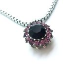 Necklace Pendant By Mariana Woman Elegant Flower Shape Amethyst and Jet Black Swarovski Crystals