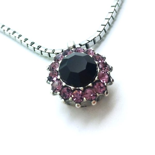 Necklace Pendant By Mariana Woman Elegant Flower Shape Amethyst and Jet Black Swarovski Crystals