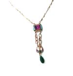 Mariana Necklace Pendant Lovely Fuchsia, Turquoise & Fern Green Austrian Crystals Happy Day Icons Coll.