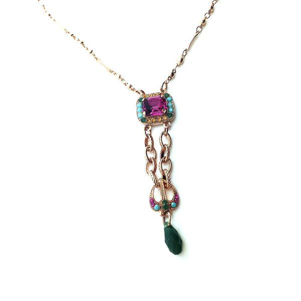 Mariana Necklace Pendant Lovely Fuchsia, Turquoise & Fern Green Austrian Crystals Happy Day Icons Coll.