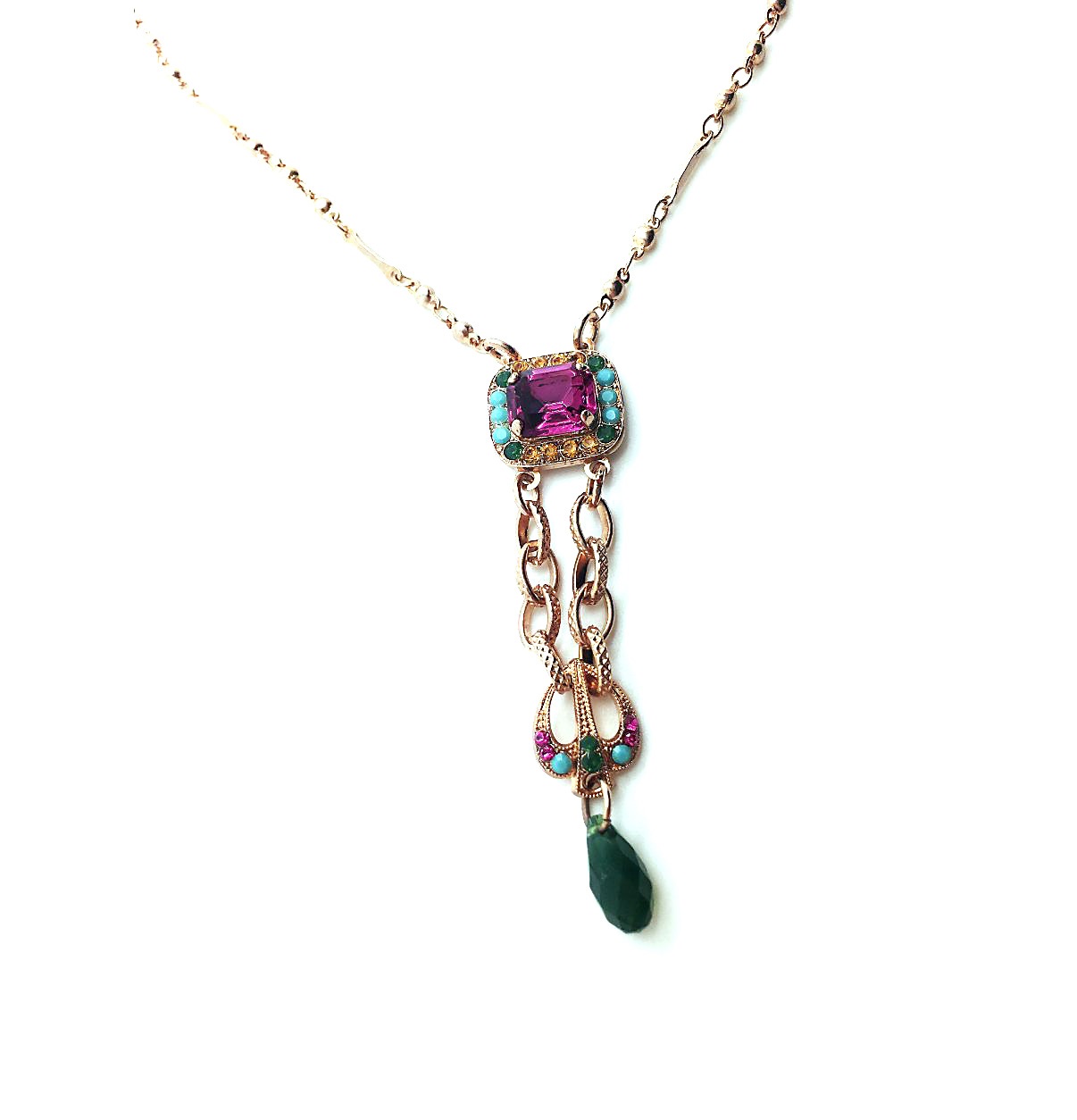 N-5040-2-1007-RG (3) Mariana Necklace Pendant Lovely Fuchsia, Turquoise & Fern Green Austrian Crystals Happy Day Icons Coll. - Image 1
