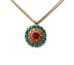 Mariana Necklace Pendant Masai Africa Coll. Charming Blue Zircon, Sun & Fuchsia Austrian Crystals