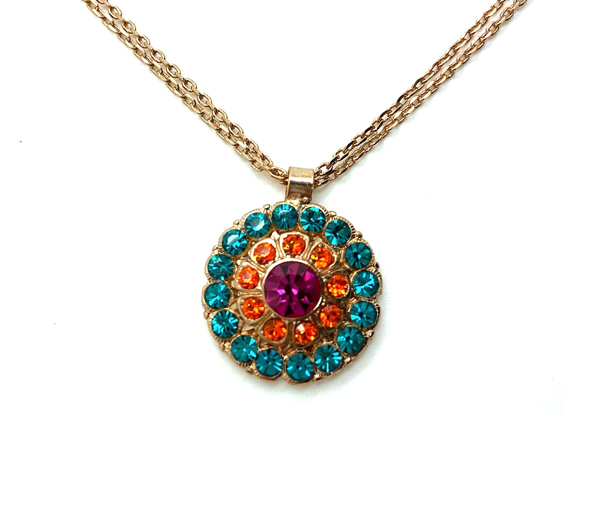N-5131-2-1079-RG-KBA (3) Mariana Necklace Pendant Masai Africa Coll. Charming Blue Zircon, Sun & Fuchsia Austrian Crystals - Image 1