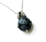 Mariana Necklace Pendant Round Snowflake Obsidian Mineral & Champagne Austrian Crystals Luxury Nirvana Coll. - Image 2