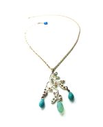 Mariana Necklace Pendant Finely Tree Leaf Branch Beaded Turq & Pacific Opal Crystal Swarovski Blue Lagoon Paradise Coll.