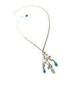 Mariana Necklace Pendant Finely Tree Leaf Branch Beaded Turq & Pacific Opal Crystal Swarovski Blue Lagoon Paradise Coll. - Image 3