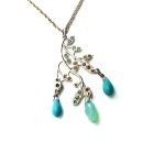 Mariana Necklace Pendant Finely Tree Leaf Branch Beaded Turq & Pacific Opal Crystal Swarovski Blue Lagoon Paradise Coll. - Image 2