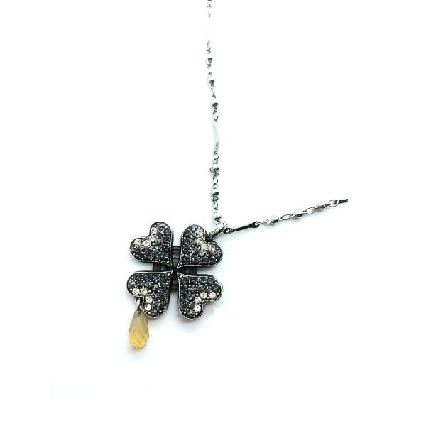 Mariana Necklace Pendant Charming Clover Shape with Teardrop Champagne & Black Diamond Crystal Swarovski Luxury Nirvana Coll.