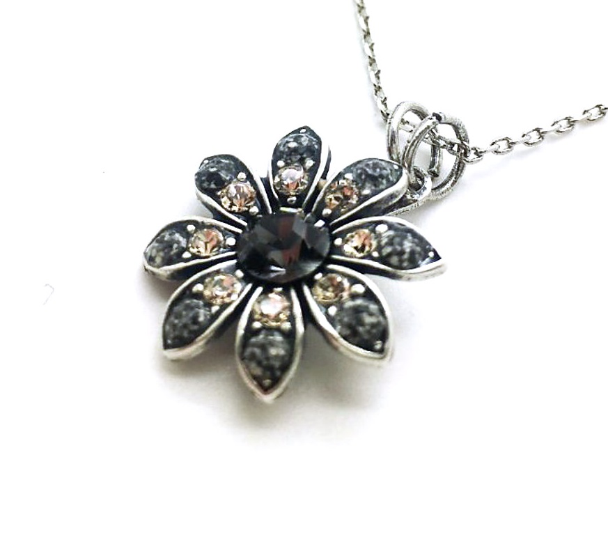 N-5346-1035-SP (1) Mariana Necklace Pendant Precious Flower Shape Beaded Black Diamond & Champagne Crystal Swarovski Luxury Nirvana Coll. - Image 1