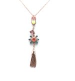Mariana Necklace Pendant Finely Tassel & Flower Shape Zircon. Sun.,Amethyst, Yellow Opal & Coral Crystal Swarovski Masai Africa Coll.