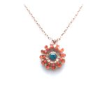 Necklace Pendant By Mariana Woman Brilliant Sunburst Shape Blue Zircon and Orange Swarovski Crystals - Image 3