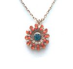 Necklace Pendant By Mariana Woman Brilliant Sunburst Shape Blue Zircon and Orange Swarovski Crystals