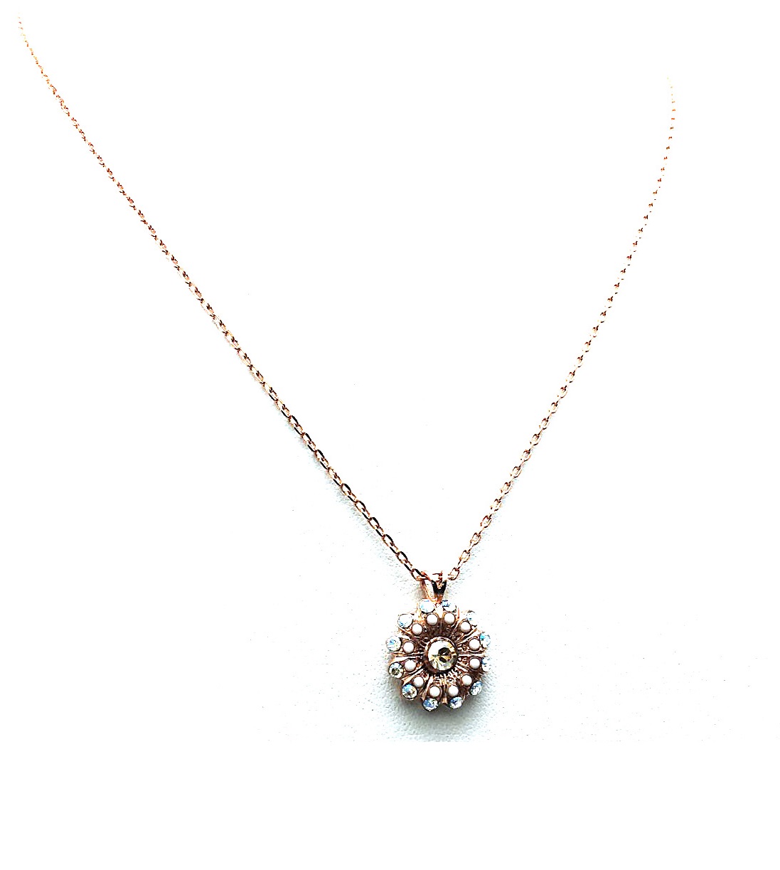 N-5423-4-1078-RG (1) Mariana Pendant Necklace Flower Shape Peach, Opal & Clear Swarovski Crystals Kalahari Africa Coll. - Image 1