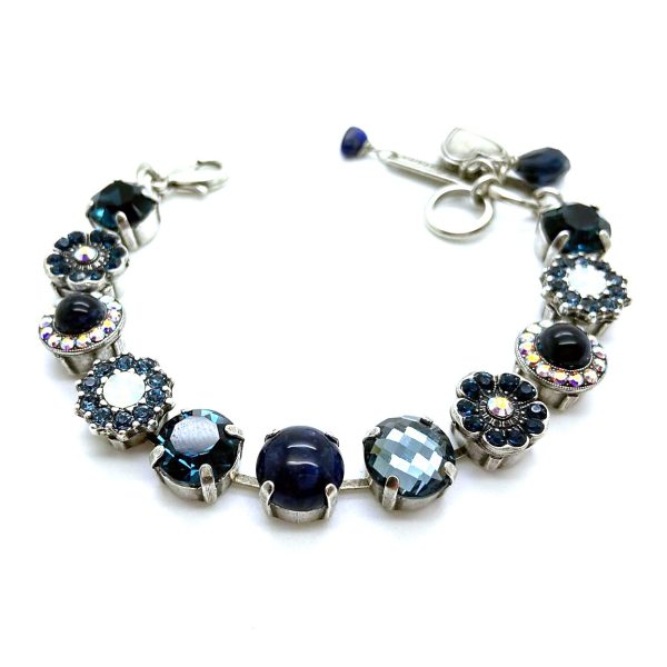 Bracelet By Mariana Songbook Coll. Flower Shape Blue Mineral and Opal, Aurora Boreale Swarovski Crystals