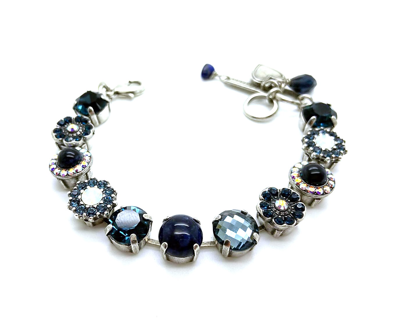 B-4084-M1069-SP (1) Bracelet By Mariana Songbook Coll. Flower Shape Blue Mineral and Opal, Aurora Boreale Swarovski Crystals - Image 1