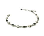 Bracelet By Mariana Woman Beaded Heart Shape Silver Plated and Oval Jet Black Swarovski Crystals