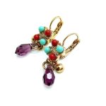 Mariana Earrings Charming Butterfly Beaded Turquoise, Coral & Amethyst Crystal Swarovski My Treasures Coll. - Image 3