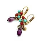 Mariana Earrings Charming Butterfly Beaded Turquoise, Coral & Amethyst Crystal Swarovski My Treasures Coll.