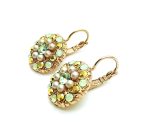 Mariana Earrings Timeless Round Floral Beaded Pale Green, Pearl. Dorado & Chrysolite Opal Crystal Swarovski Iris East Meets West Coll.