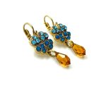 Earrings By Mariana Woman Clover Shape Blue Opal and Amber Swarovski Crystals - Image 3
