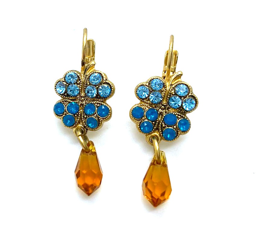 E-1040-3-1323-AY6 (2) Earrings By Mariana Woman Clover Shape Blue Opal and Amber Swarovski Crystals - Image 1