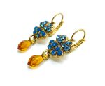 Earrings By Mariana Woman Clover Shape Blue Opal and Amber Swarovski Crystals - Image 2