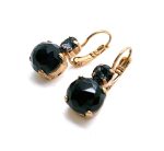 Mariana Earrings Elegant Round Faceted Onyx Mineral & Black Diamond Austrian Crystal My Treasures Coll.