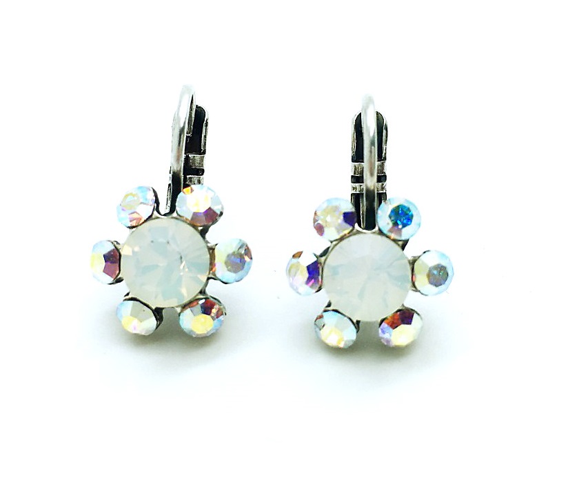 E-1090-3-001-SP6 (2) Mariana Earrings Dainty Flower Shape White Opal & AB Swarovski Crystals On A Clear Day Africa Coll. - Image 1