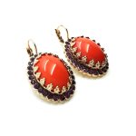 Earrings By Mariana Woman Classic Oval Coral and Amethysts Swarovski Crystals - Image 3