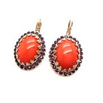 Earrings By Mariana Woman Classic Oval Coral and Amethysts Swarovski Crystals