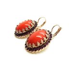 Earrings By Mariana Woman Classic Oval Coral and Amethysts Swarovski Crystals - Image 2