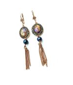 Mariana Earrings Ornate Tassel Oval Beaded Peridot AB & Different Topaz Shades Vintage Lace Dancing the Night Away Coll. - Image 3