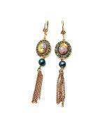 Mariana Earrings Ornate Tassel Oval Beaded Peridot AB & Different Topaz Shades Vintage Lace Dancing the Night Away Coll. - Image 2