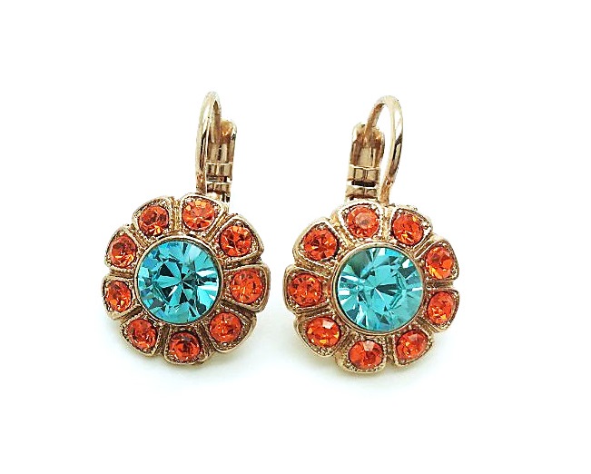 E-1131-1079-RG6 (2) Earrings By Mariana Woman Dainty Flower Hyacinth and Aquamarine Swarovski Crystals - Image 1