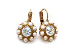 Earrings By Mariana Woman Dainty Flower Shape Pearl and Clear Swarovski Crystals