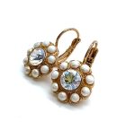 Earrings By Mariana Woman Dainty Flower Shape Pearl and Clear Swarovski Crystals - Image 2