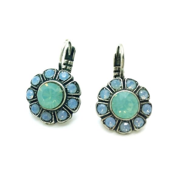 Earrings By Mariana Woman Flower Blue Opal and Chrysolite Opal Swarovski Crystals