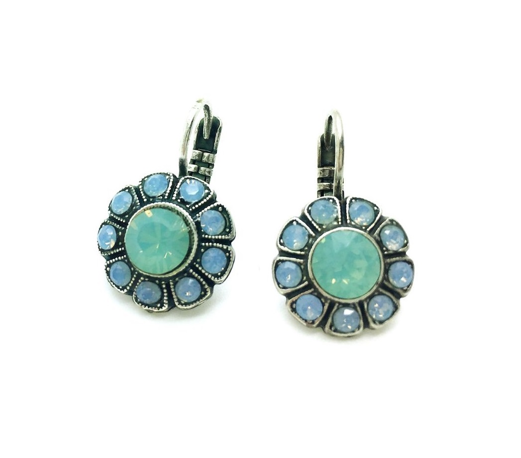 E-1131-7171-SP6 (2) Earrings By Mariana Woman Flower Blue Opal and Chrysolite Opal Swarovski Crystals - Image 1