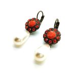 Earrings By Mariana Woman Lovely Dangling Pearl and Flower Shape Orange  Swarovski Crystals - Image 3