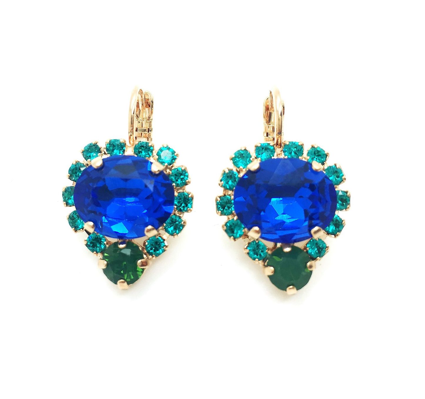 E-1132-2-3322-RG (2) Mariana Earrings Exude Elegance Sapphire, Blue Zircon & Emerald Austrian Crystals Julia Icons Coll. - Image 1