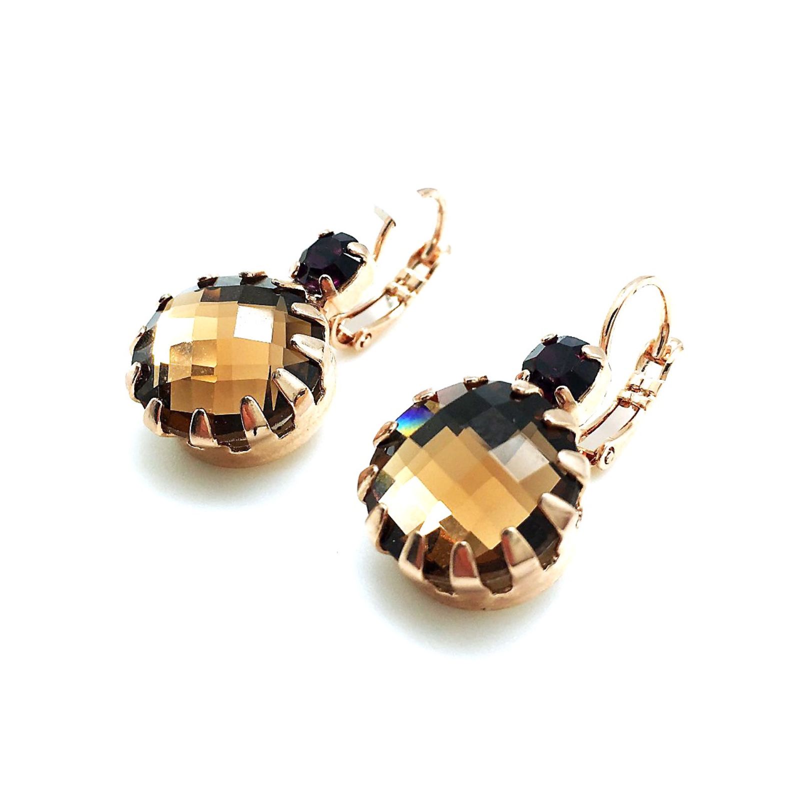E-1133-2-204221 RG(2) Mariana Earrings Gorgeous Round Hematite & Faceted Smoked Topaz Crystals Swarovski My Treasures Coll. - Image 1